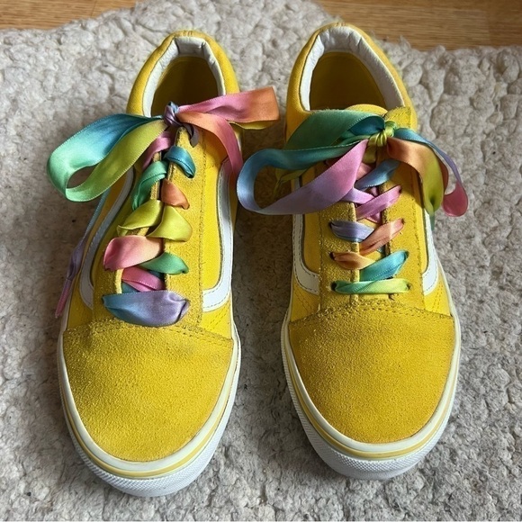 Vans Rare Yellow Canvas and Suede Multi-Colored Checkered White Soles Size 3 - Picture 3 of 10